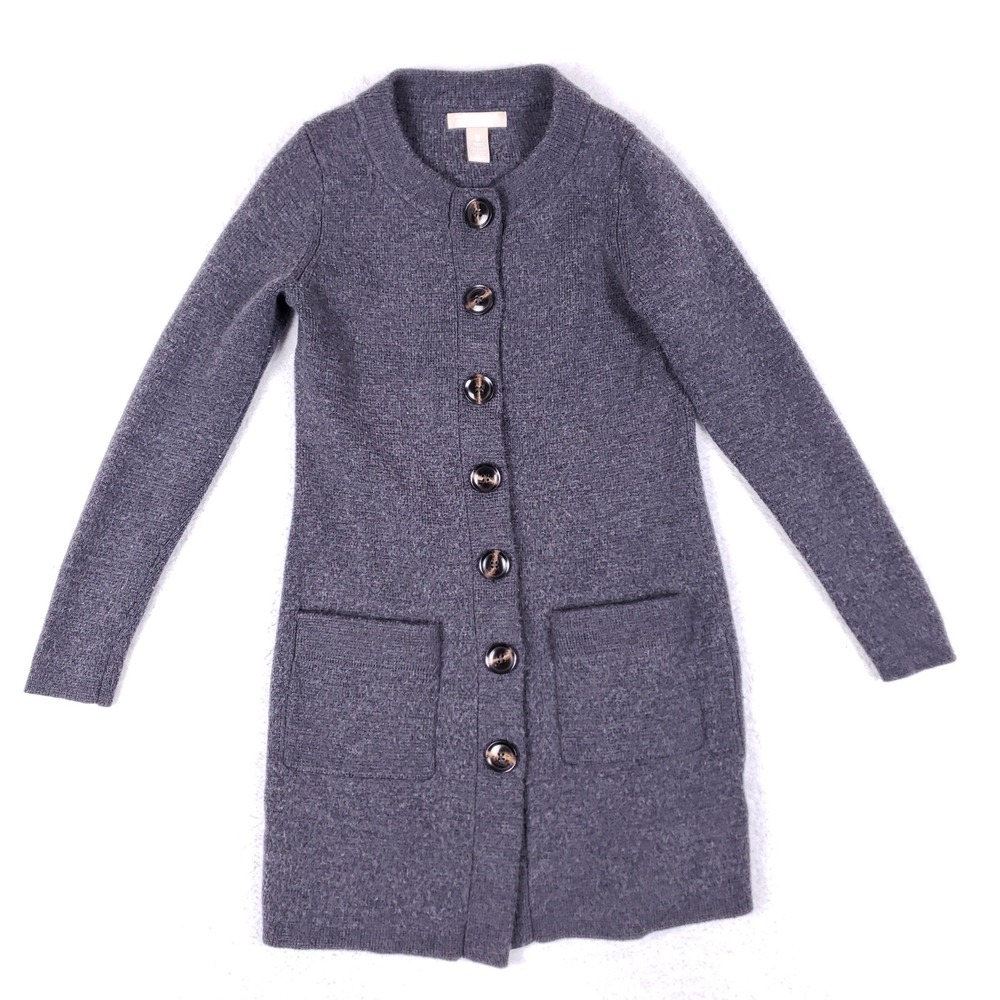 Banana Republic Cardigan Women XS Merino Wool Longline Sweater Gray Quiet Luxury